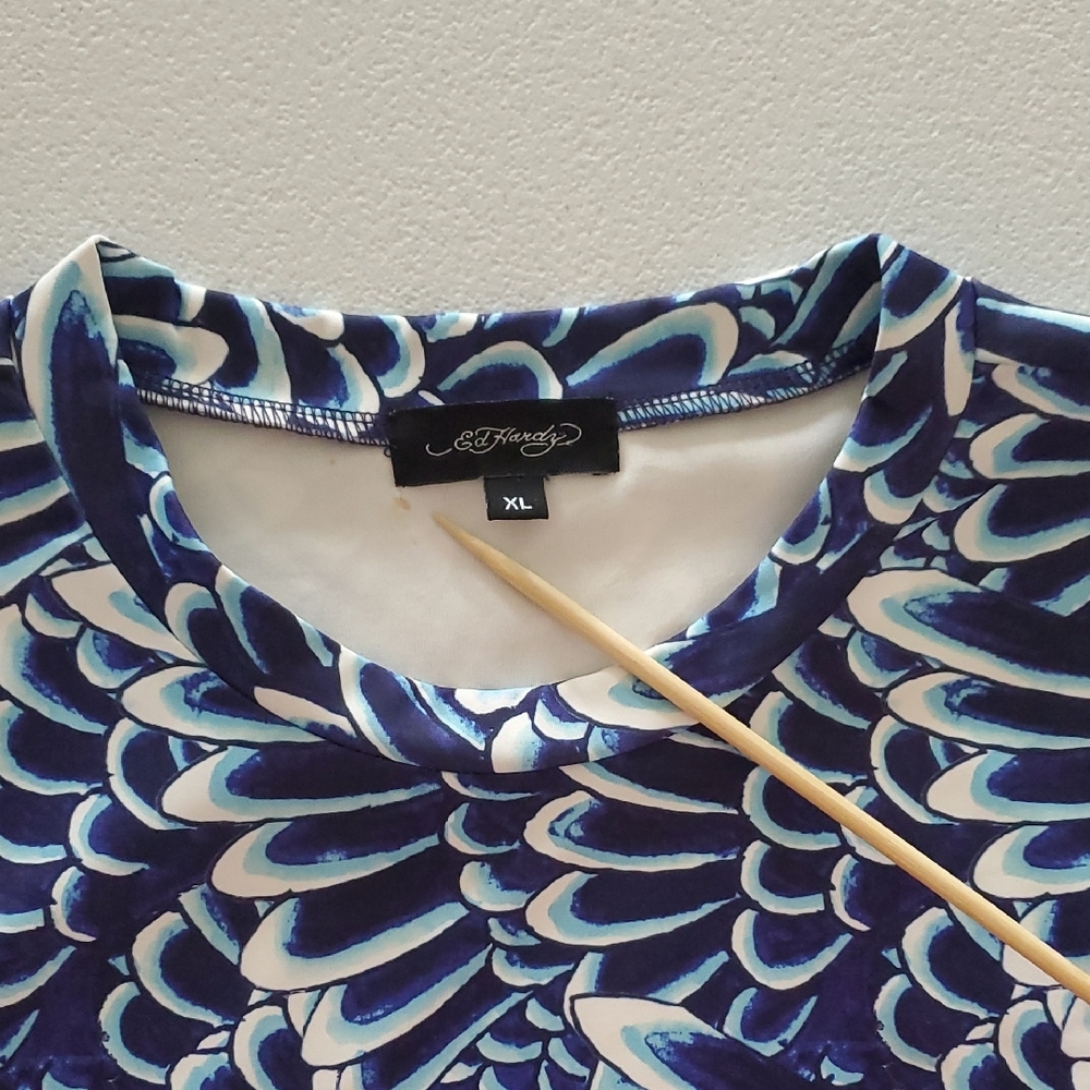 Ed Hardy Blue Patterned Women's Crop Top XL New - Picture 3 of 9